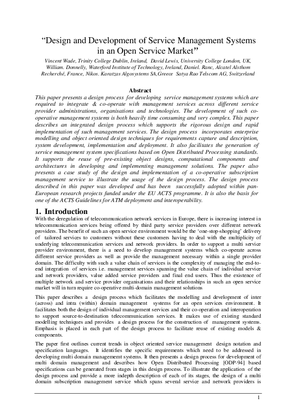 (PDF) Design and Development of Service Management Systems