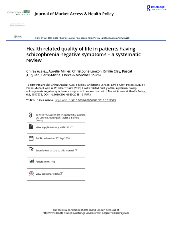 (PDF) Health related quality of life in patients having schizophrenia ...