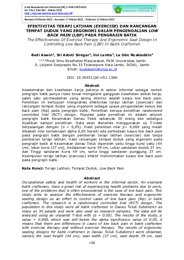 (PDF) The Effectiveness Of Exercise Therapy And Ergonomic Seat Design ...