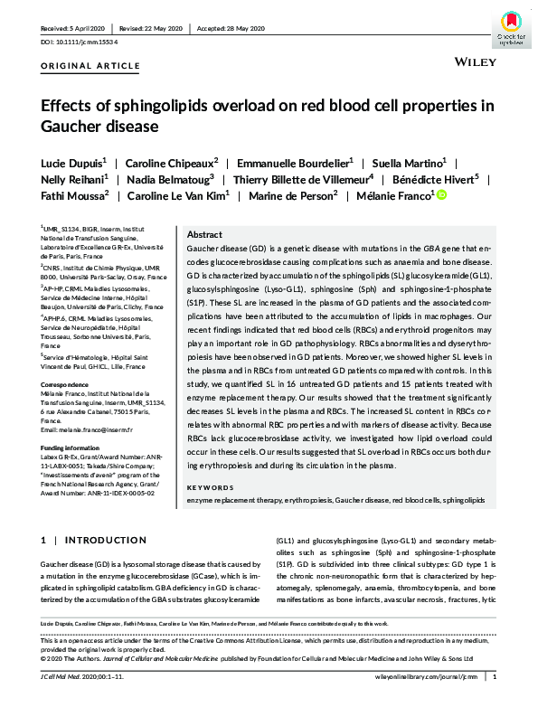 (PDF) Effects of sphingolipids overload on red blood cell properties in ...