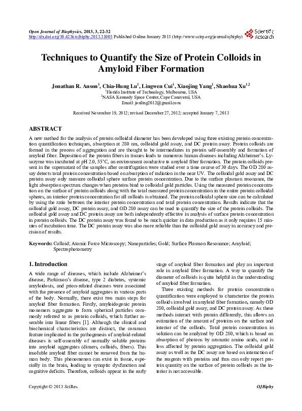 (PDF) Techniques to Quantify the Size of Protein Colloids in Amyloid ...