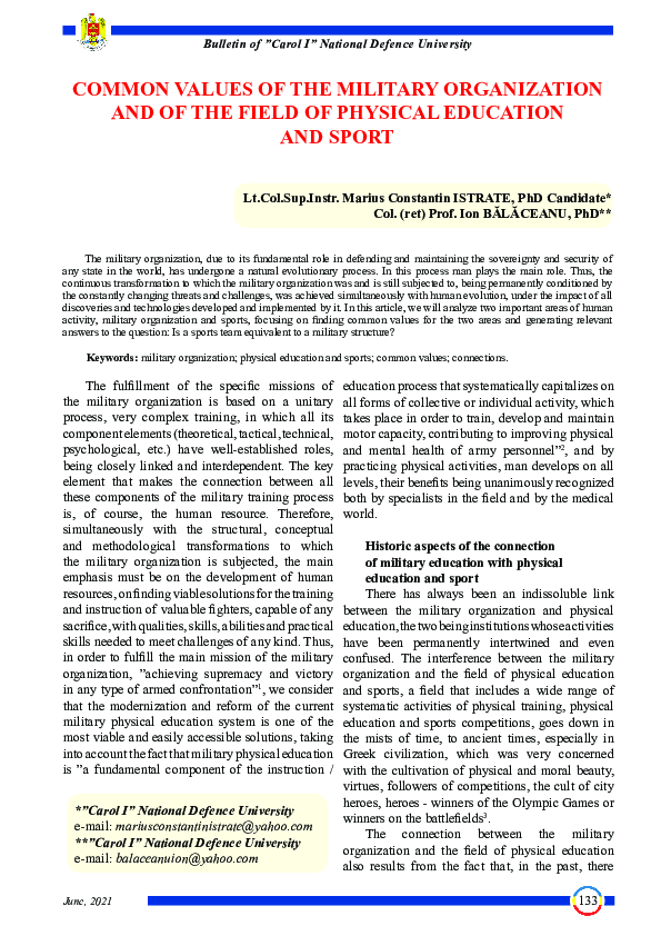 (PDF) Common Values of the Military Organization and of the Field of ...