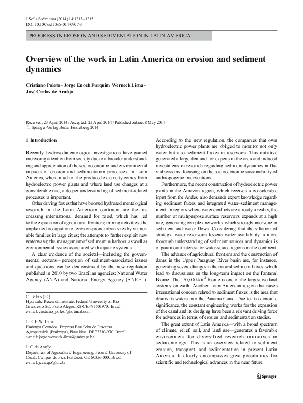 (PDF) Overview of the work in Latin America on erosion and sediment ...