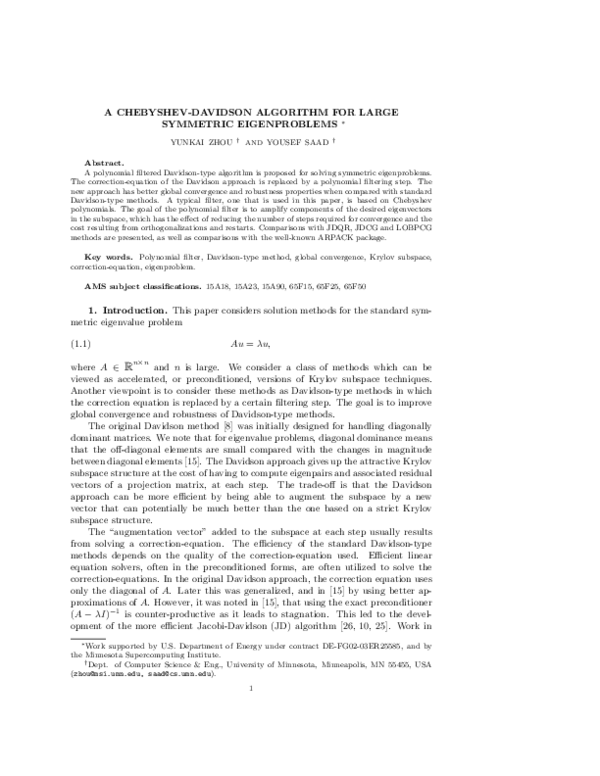 (PDF) A Chebyshev–Davidson Algorithm for Large Symmetric Eigenproblems