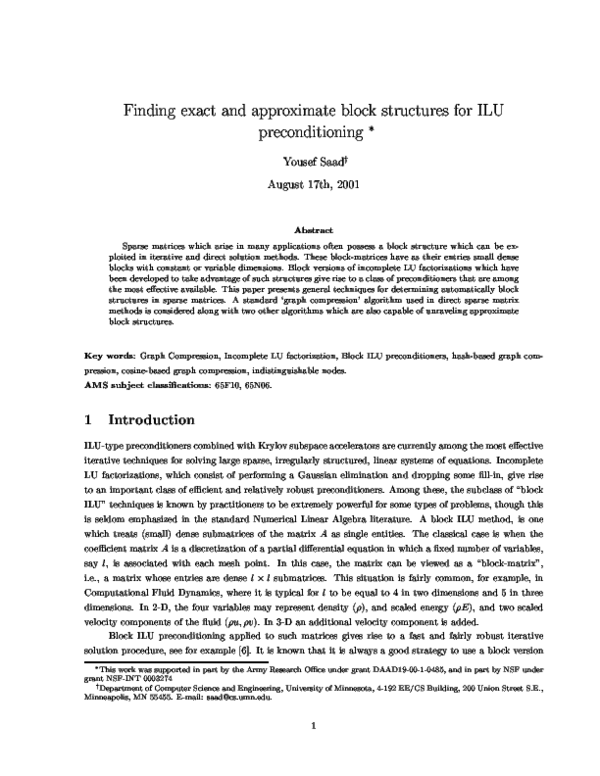 (PDF) Finding Exact and Approximate Block Structures for ILU ...