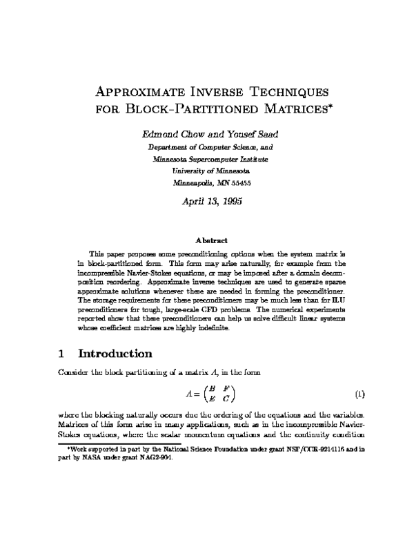 (PDF) Approximate Inverse Techniques for Block-Partitioned Matrices