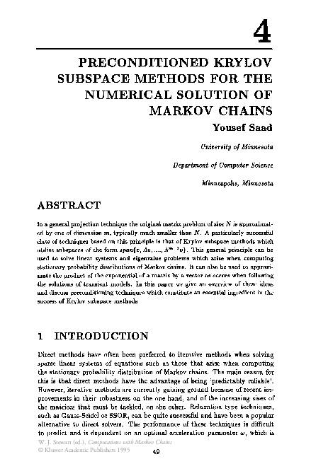 (PDF) Preconditioned Krylov Subspace Methods for the Numerical Solution ...