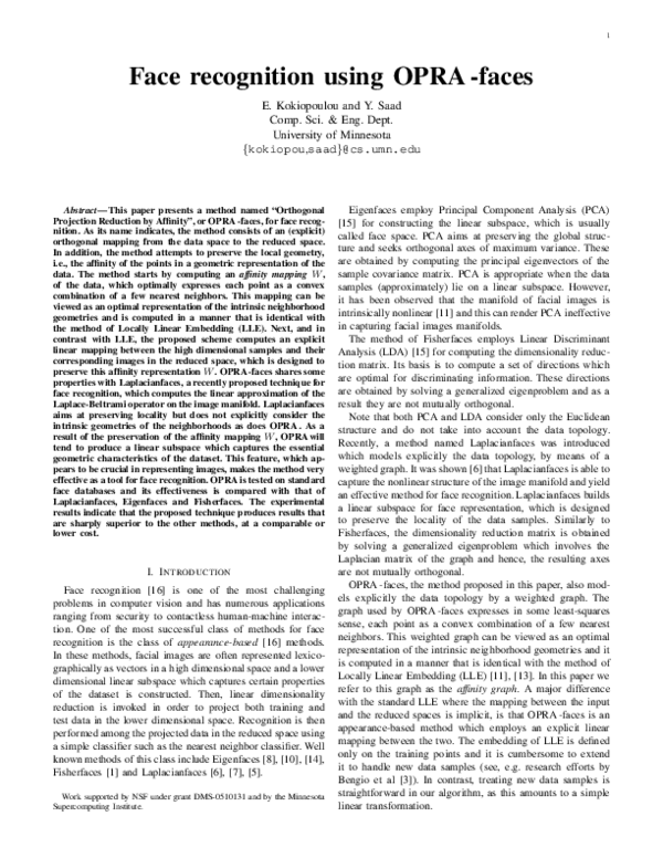 (PDF) Face Recognition Using OPRA-Faces