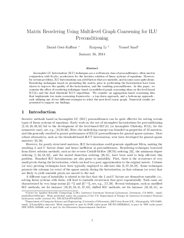 (PDF) Matrix Reordering Using Multilevel Graph Coarsening for ILU ...
