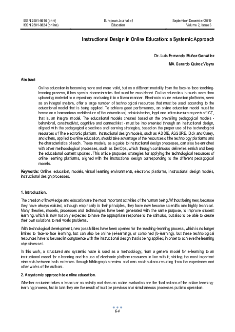 (PDF) Instructional Design in Online Education: a Systemic Approach