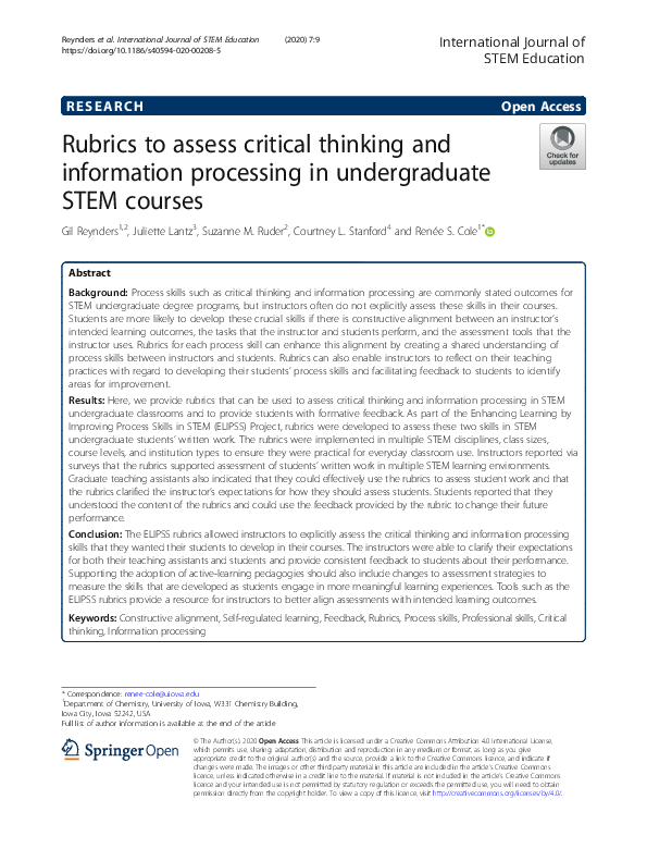 (PDF) Rubrics to assess critical thinking and information processing in ...