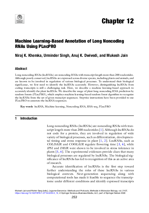 (PDF) Machine Learning-Based Annotation of Long Noncoding RNAs Using ...