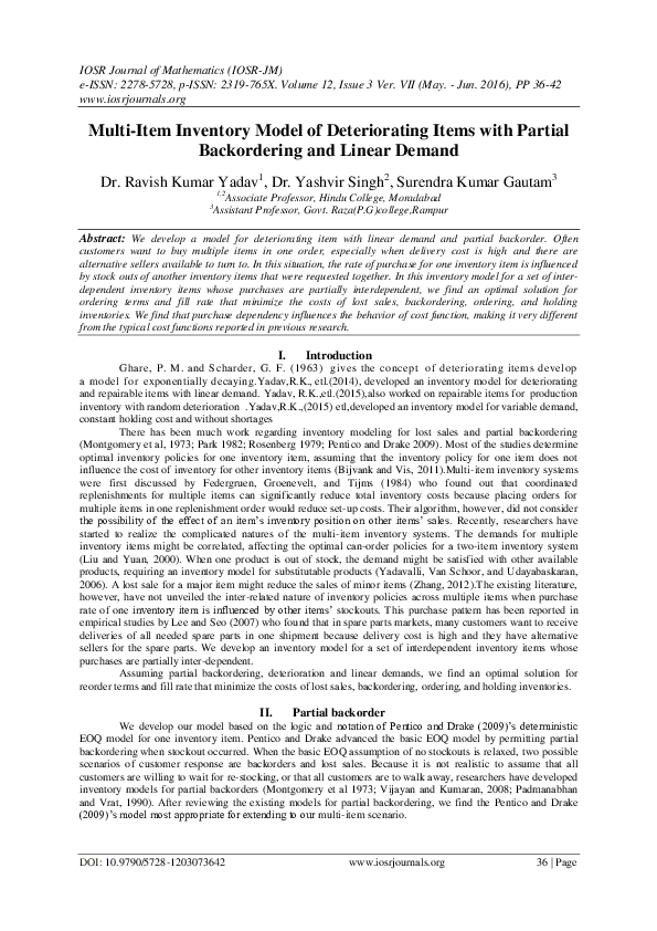 (PDF) Multi-Item Inventory Model of Deteriorating Items with Partial ...