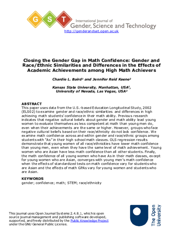 (PDF) Closing the Gender Gap in Math Confidence: Gender and Race/Ethnic ...