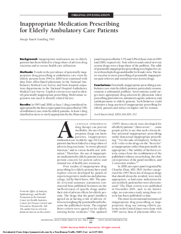 (PDF) Inappropriate Medication Prescribing for Elderly Ambulatory Care ...
