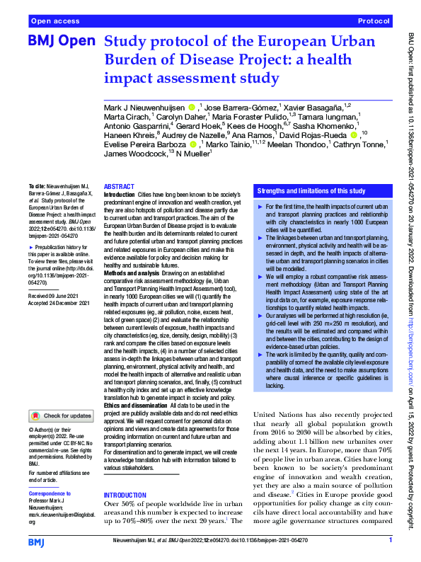 (PDF) Study protocol of the European Urban Burden of Disease Project: a ...