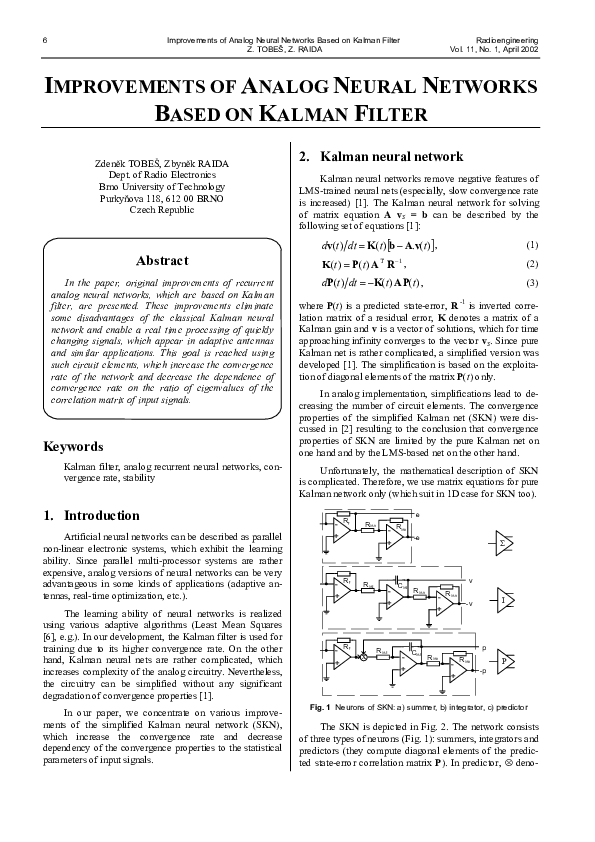 (PDF) Improvements of Analog Neural Networks Based on Kalman Filter
