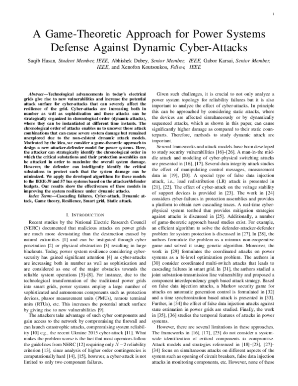 (PDF) A game-theoretic approach for power systems defense against ...