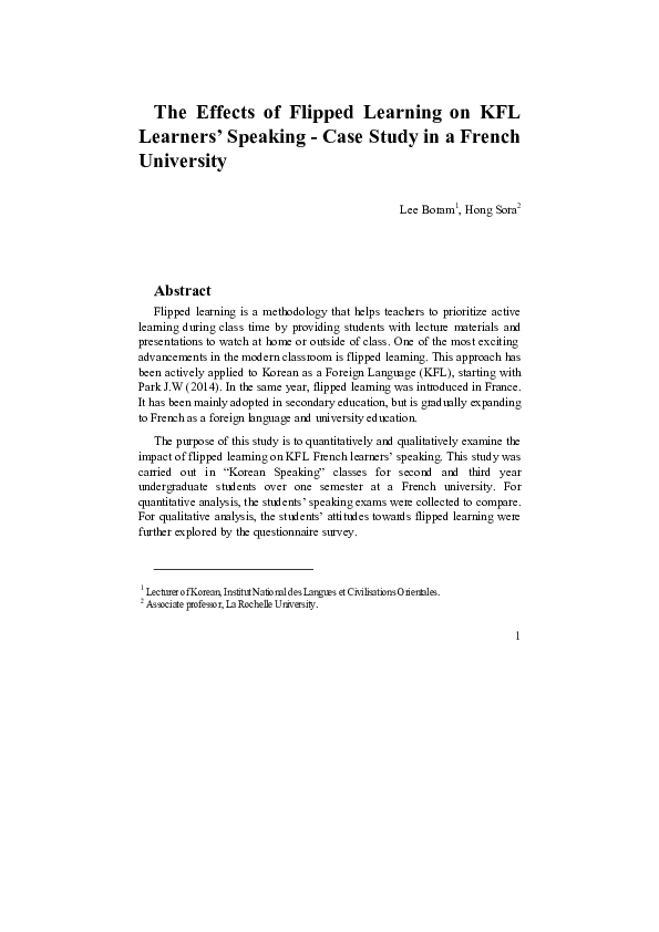 (PDF) The Effects of Flipped Learning on KFL Learners' Speaking -Case ...