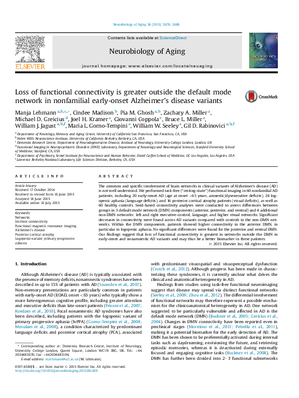 (PDF) Loss of Functional Connectivity is Greater Outside the Default ...