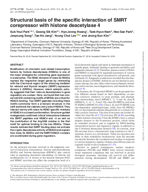 (PDF) Structural basis of the specific interaction of SMRT corepressor ...