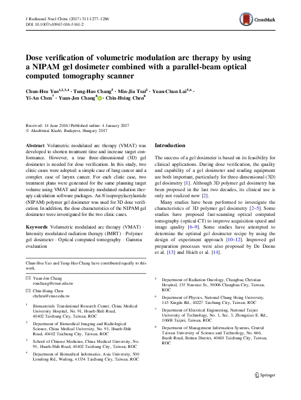 (PDF) Dose verification of volumetric modulation arc therapy by using a ...
