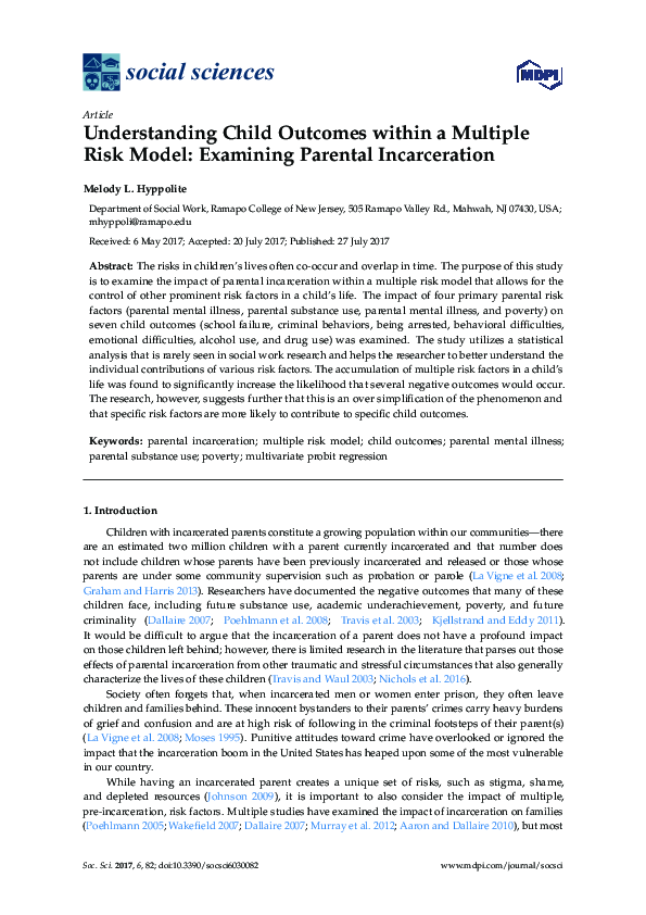 (PDF) Understanding Child Outcomes within a Multiple Risk Model ...