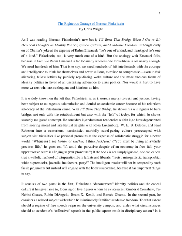 (PDF) The Righteous Outrage of Norman Finkelstein