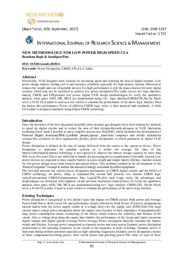 (PDF) New Methodology For Low Power High Speed Cla