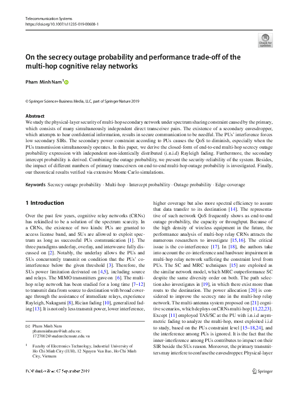 (PDF) On the secrecy outage probability and performance trade-off of ...