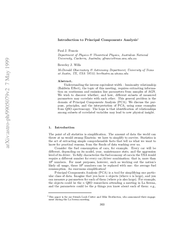 (PDF) Introduction to Principal Components Analysis