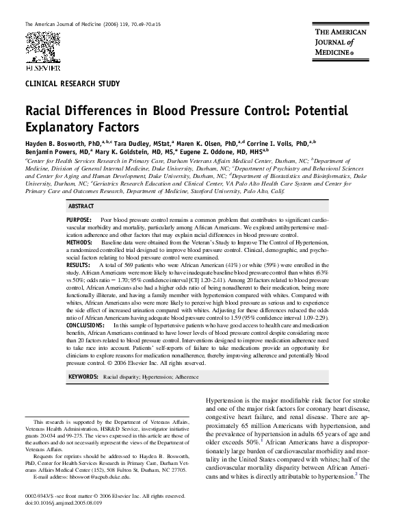 (PDF) Racial Differences in Blood Pressure Control Potential