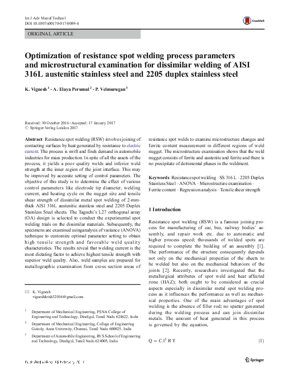 (PDF) Optimization of resistance spot welding process parameters in ...