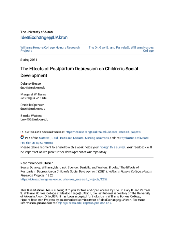 (PDF) The Effects of Postpartum Depression on Children's Social Development
