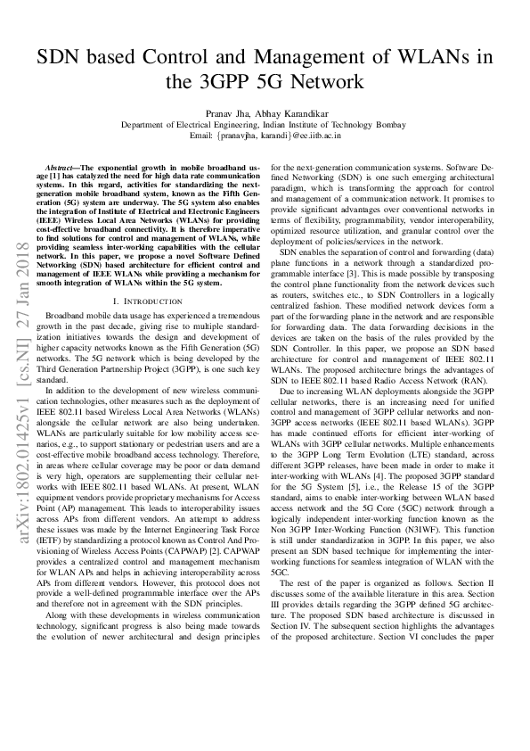 (PDF) SDN based Control and Management of WLANs in the 3GPP 5G Network