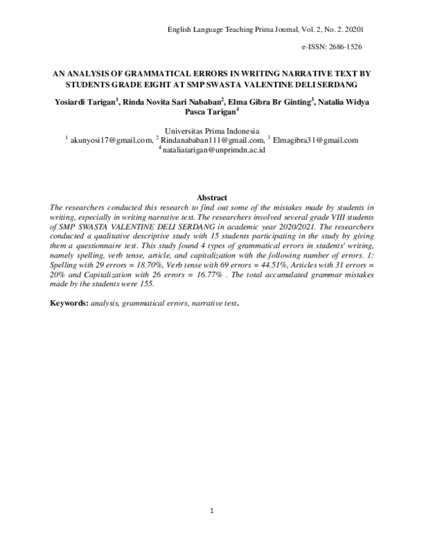 (PDF) Analysis of Grammatical Errors in Writing Narrative Text B