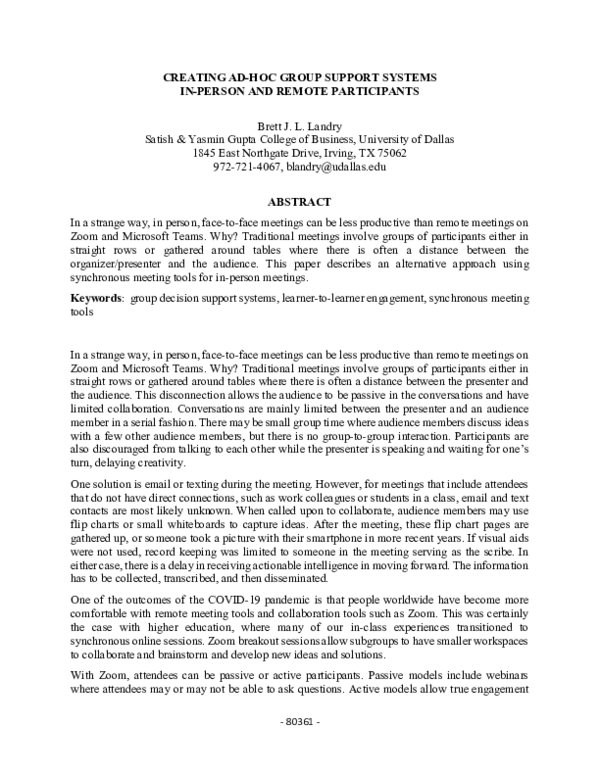 (PDF) Creating ad-hoc group support systems in-person and remote ...