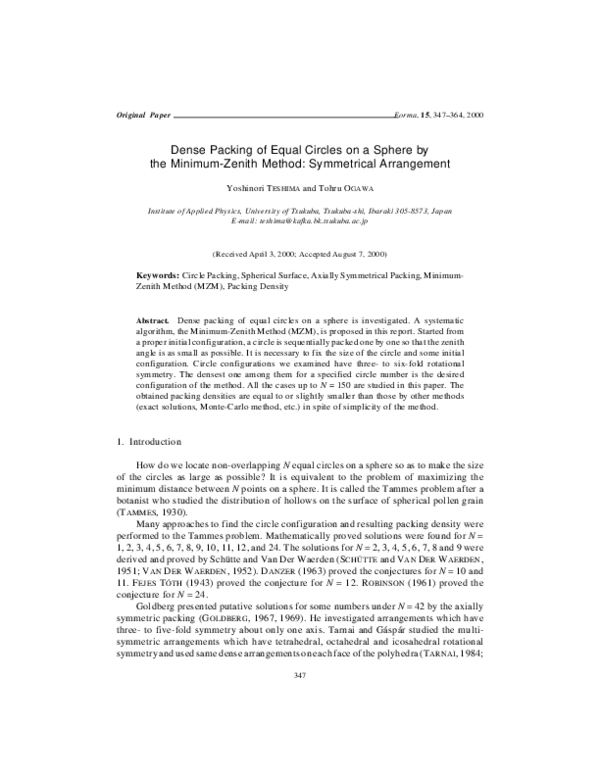 (PDF) Dense Packing of Equal Circles on a Sphere by the Minimum-Zenith ...