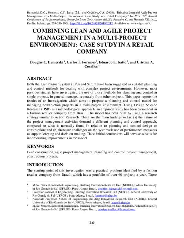 (PDF) Combining Lean and Agile Project Management in a Multi-Project ...