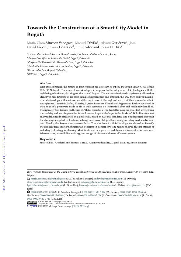 (PDF) Towards the Construction of a Smart City Model in Bogotá