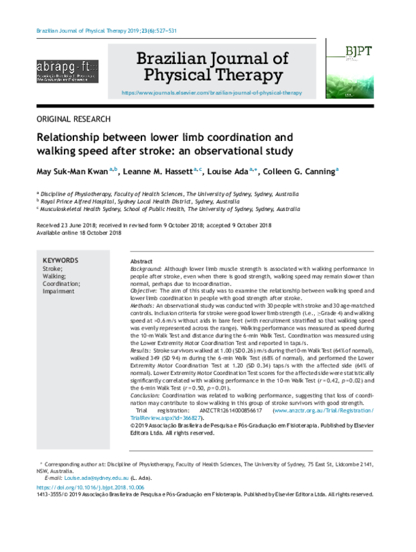 (PDF) Relationship between lower limb coordination and walking speed ...