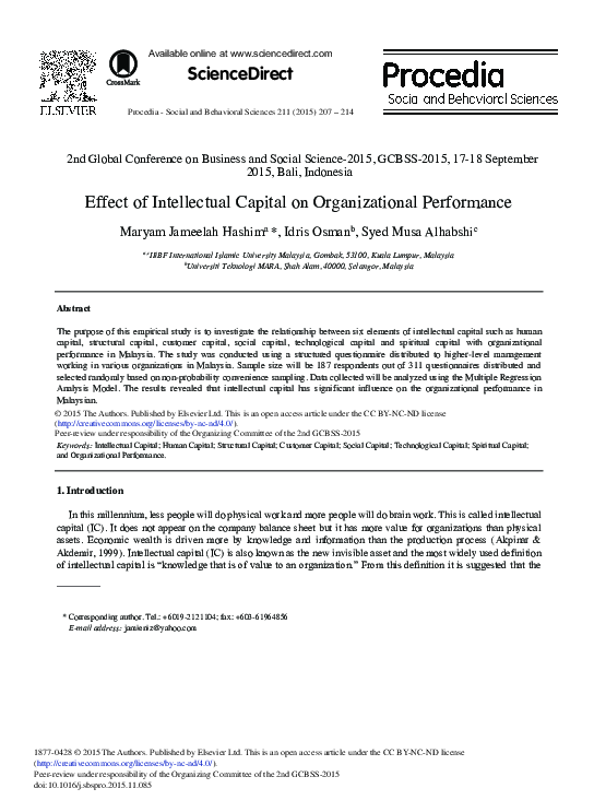 (PDF) Effect of Intellectual Capital on Organizational Performance