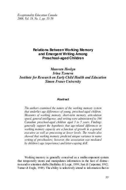 (PDF) Relations Between Working Memoryand Emergent Writing ...