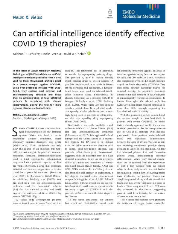 (PDF) Can artificial intelligence identify effective COVID ‐19 therapies?