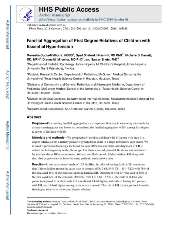(PDF) Familial aggregation of first degree relatives of children with ...