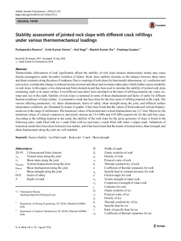 (PDF) Stability assessment of jointed rock slope with different crack ...