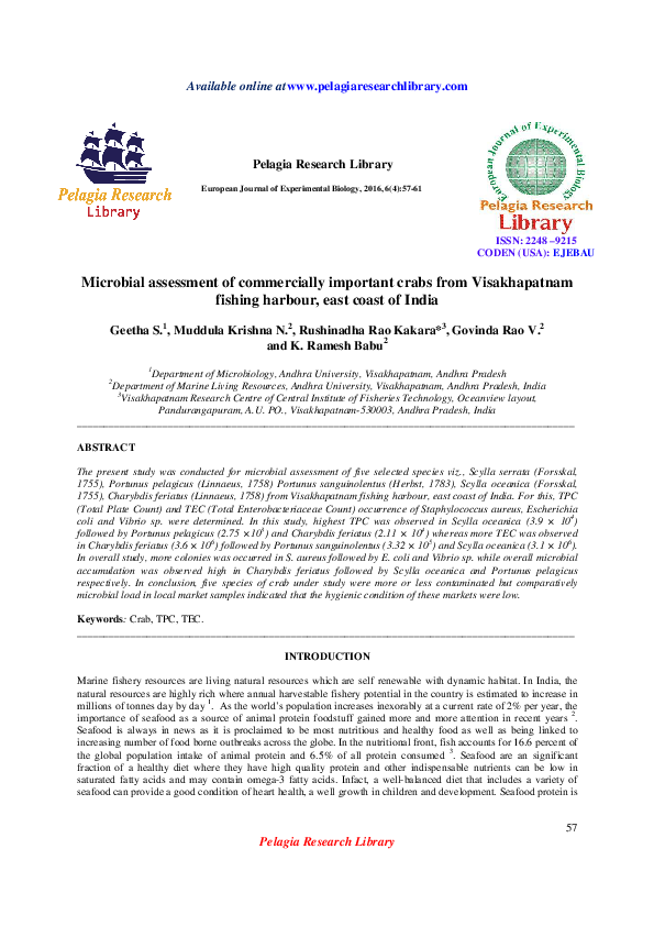 (PDF) Microbial assessment of commercially important crabs from ...