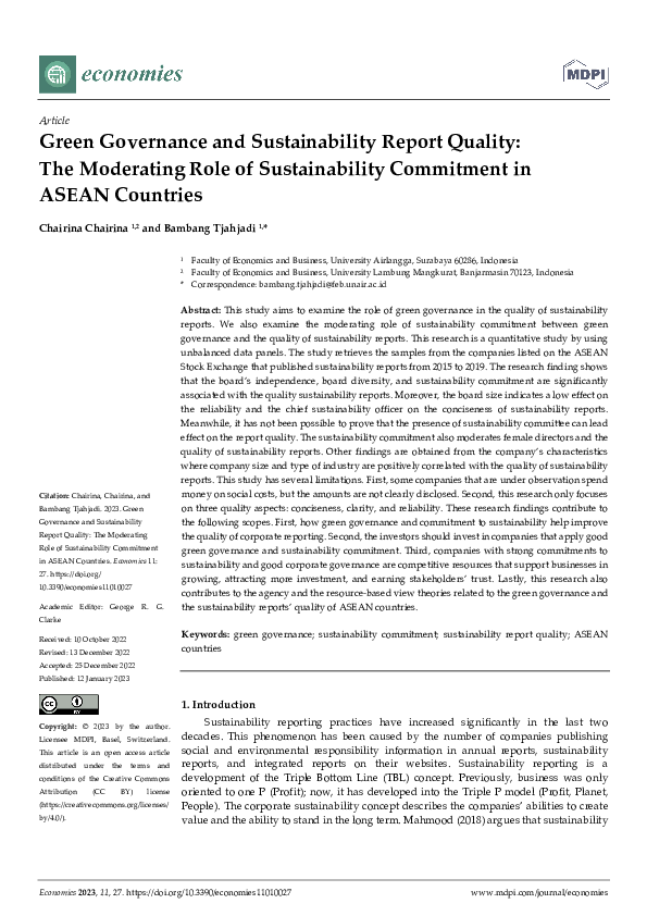 (PDF) Green Governance and Sustainability Report Quality: The ...