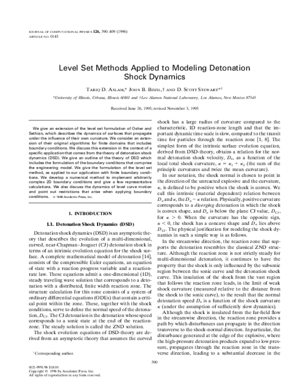 (PDF) Level Set Methods Applied to Modeling Detonation Shock Dynamics