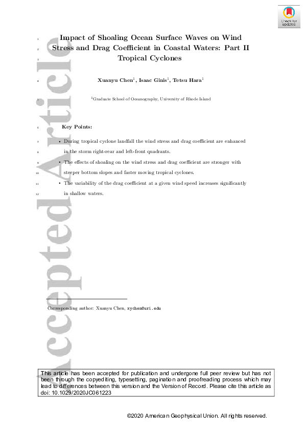 (PDF) Impact of Shoaling Ocean Surface Waves on Wind Stress and Drag ...